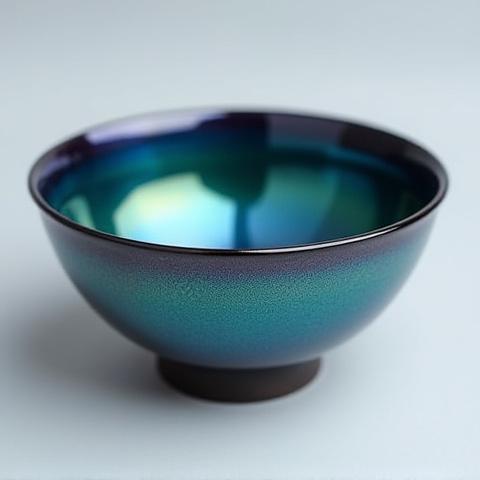 Keramikkbolle med nordlysinspirert glasur